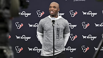 Jun 10, 2025; Houston, TX, USA; Houston Texans head coach DeMeco Ryans speaks during a press conference after an NFL football minicamp at NRG Stadium.