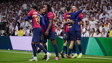 FC Barcelona players celebrate a goal during the 2024/2025...