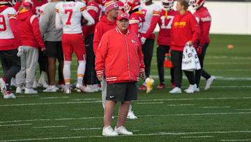 Nov 3, 2023; Frankfurt, Germany; Kansas City Chiefs coach Andy Reid during practice at DFB Campus. Mandatory Credit: Kirby Lee-Imagn Images