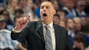 Kentucky head coach Mark Pope yelled out defensive instructions during the Wildcats' season-opening game against Wright State at Rupp Arena in Lexington, Ky. on November 4, 2024.