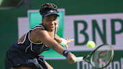 Venus Williams returns a ball during the 2024 Indian Wells tournament.
