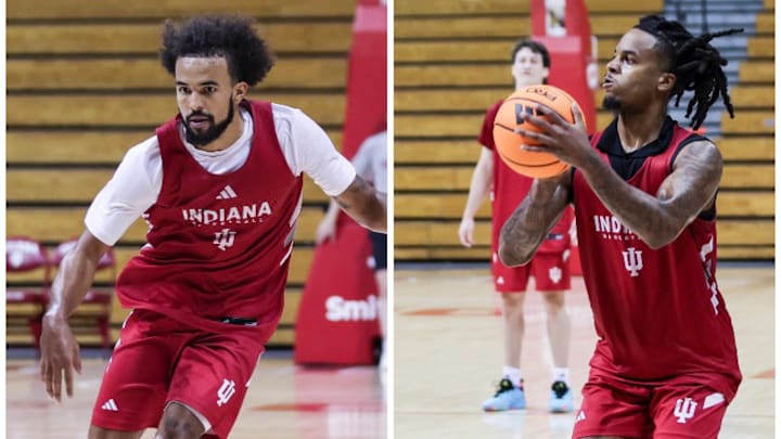 Indiana basketball guards Tayton Conerway (left) and Lamar Wilkerson (right) at practice Sept. 30, 2025, at Assembly Hall. Indiana basketball guards Tayton Conerway (left) and Lamar Wilkerson (right) at practice Sept. 30, 2025, at Assembly Hall.
