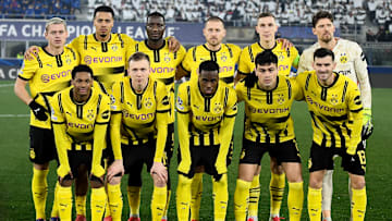 Borussia players pose for a team picture during the...
