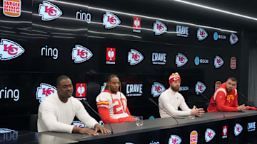 Kansas City Chiefs tackle Chris Jones, Justin Reid, place kicker Harrison Butker and tight end Travis Kelce at 2024 NFL game