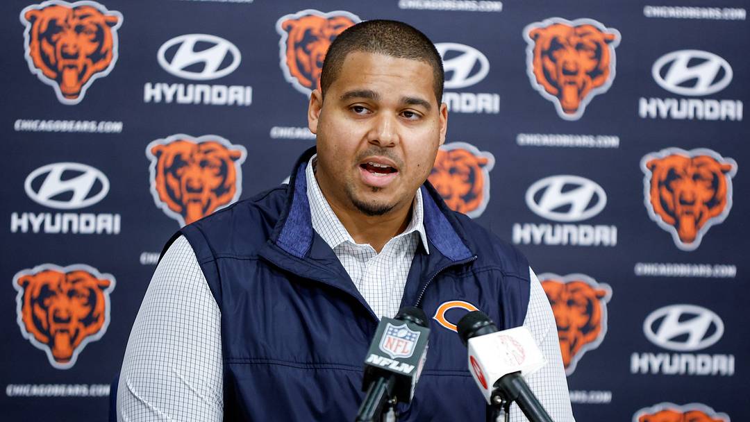 Mar 16, 2023; Lake Forest, IL, USA; Chicago Bears general manager Ryan Poles speaks during a press conference at Halas Hall. Mandatory Credit: Kamil Krzaczynski-USA TODAY Sports