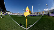 Fiorentina logo printed on the corner kick flag is seen...