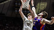 Purdue Boilermakers center Daniel Jacobsen (12) shoots the ball 