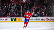 Dec 5, 2024; Montreal, Quebec, CAN; Montreal Canadiens right wing Patrik Laine (92) third star of the game salutes the crowd after the game against the Nashville Predators at Bell Centre. Mandatory Credit: David Kirouac-Imagn Images
