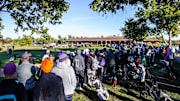 Golf fans gather at the 18th hole during the Class 4A high school boys' golf state championship, Saturday, Oct. 8, 2022, at Elmcrest Country Club in Cedar Rapids, Iowa.