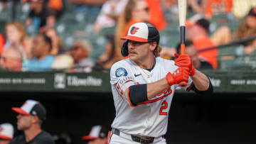 Jun 26, 2024; Baltimore, Maryland, USA; Baltimore Orioles shortstop Gunnar Henderson at bat.