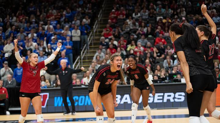Dec 18, 2025; Kansas City, MO, USA; Wisconsin Badgers setter Charlie Fuerbringer (24) celebrates after scoring a point in the fourth set against Kentucky in a 2025 NCAA Women’s Volleyball Championship semifinal match at T-Mobile Center. Mandatory Credit: Kylie Graham-Imagn Images Dec 18, 2025; Kansas City, MO, USA; Wisconsin Badgers setter Charlie Fuerbringer (24) celebrates after scoring a point in the fourth set against Kentucky in a 2025 NCAA Women’s Volleyball Championship semifinal match at T-Mobile Center. Mandatory Credit: Kylie Graham-Imagn Images