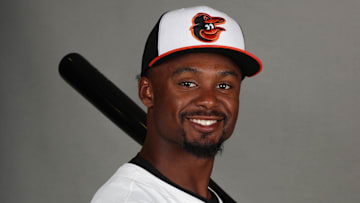 Feb 19, 2025; Sarasota, FL, USA; Baltimore Orioles outfielder Enrique Bradfield Jr (89) poses for photo during media day at Ed Smith Stadium. Mandatory Credit: Kim Klement Neitzel-Imagn Images