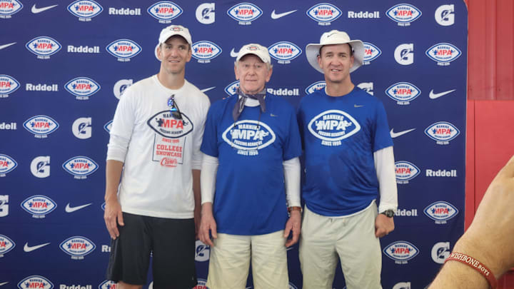 Eli, Archie, and Peyton Manning.during an NFL football program ahead of the 2025 NFL season Eli, Archie, and Peyton Manning.during an NFL football program ahead of the 2025 NFL season