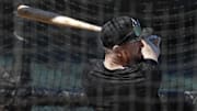 Chicago White Sox first baseman Tim Elko (30) during batting practice before making his MLB debut against the Miami Marlins at Rate Field.