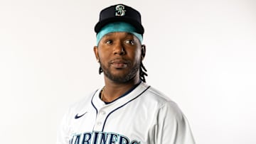 Feb 20, 2025; Peoria, AZ, USA; Seattle Mariners pitcher Neftali Feliz poses for a portrait during media day at Peoria Sports Complex. Mandatory Credit: Mark J. Rebilas-Imagn Images