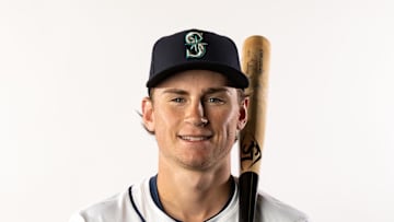 Seattle Mariners infielder Colt Emerson poses for a portrait during media day at Peoria Sports Complex on Feb. 20. 