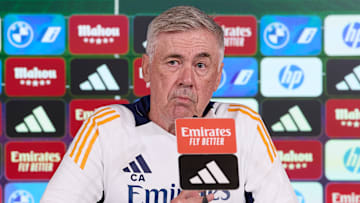 Carlo Ancelotti, the head coach of Real Madrid CF, attends a...