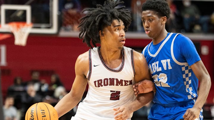 Mar 8, 2024; Piscataway, New Jersey, United States; Don Bosco vs. Paul VI in the Non-Public A championship at Jersey Mike's Arena. DB #2 Dylan Harper tries to get past P #22 Isaiah Thomas.