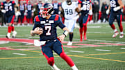 Nov 9, 2024; Montreal, Quebec, CAN; Montreal Alouettes quarterback Cody Fajardo (7) runs the ball against the Toronto Argonauts during the first quarter at Percival-Molson Memorial Stadium. Mandatory Credit: David Kirouac-Imagn Images