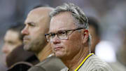 Sep 19, 2025; Chicago, Illinois, USA; San Diego Padres manager Mike Shildt (8) looks on from the sidelines before a baseball game between the Chicago White Sox and San Diego Padres at Rate Field. Mandatory Credit: Kamil Krzaczynski-Imagn Images