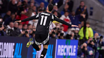 Gabriel Martinelli of Arsenal FC celebrates a goal during...