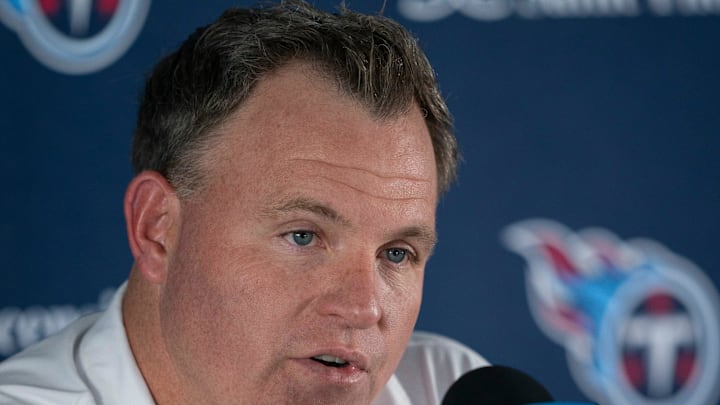 Mike Borgonzi, general manager for the Tennessee Titans, fields questions from the media at Ascension Saint Thomas Sports Park in Nashville, Tenn., Tuesday, July 22, 2025.