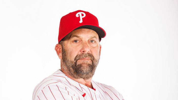 Feb 19, 2026; Clearwater, FL, USA; Philadelphia Phillies coach Kevin Long (54) poses for media day. Mandatory Credit: Morgan Tencza-Imagn Images