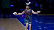 Performer Red Panda performs during the halftime in game five against the Indiana Pacers of the 2025 NBA Finals at Paycom Center. 