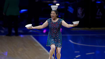 Performer Red Panda performs during the halftime in game five against the Indiana Pacers of the 2025 NBA Finals at Paycom Center. 