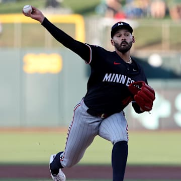 Jun 3, 2025; West Sacramento, California, USA; Minnesota Twins starting pitcher Pablo Lopez (49) throws a pitch against the Athletics during the first inning  at Sutter Health Park. Mandatory Credit: Dennis Lee-Imagn Images