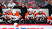 Mar 28, 2024; Montreal, Quebec, CAN; Philadelphia Flyers head coach John Tortorella looks towards the play against the Montreal Canadiens during the first period at Bell Centre. Mandatory Credit: David Kirouac-Imagn Images
