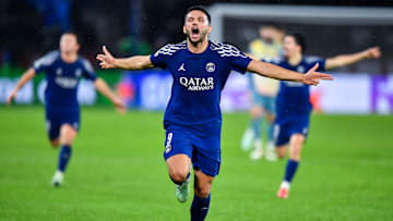 Gonçalo Ramos celebrating PSG's fourth goal of the night