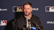 Dec 8, 2025; Orlando, FL, USA; Cleveland Guardians manager Stephen Vogt speaks with the media during the 2025 MLB Winter Meetings at Signia by Hilton Hotel. Mandatory Credit: Mike Watters-Imagn Images