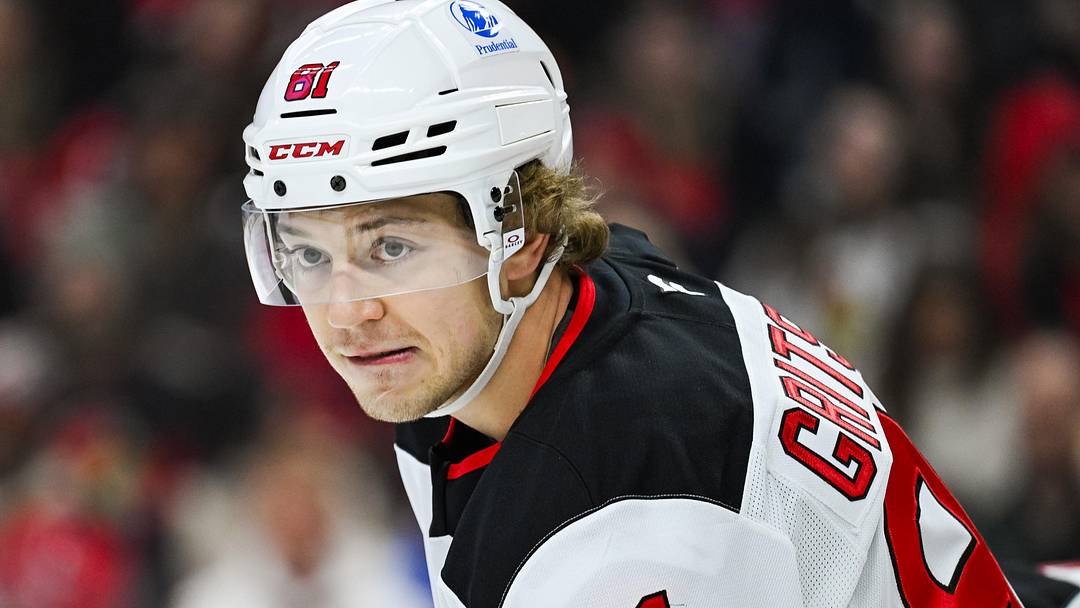Jan 31, 2026; Ottawa, Ontario, CAN; New Jersey Devils right wing Arseny Gritsyuk (81) looks on against the Ottawa Senators during the first period at Canadian Tire Centre. Mandatory Credit: David Kirouac-Imagn Images