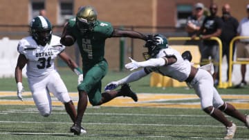 John Forster of St. Joseph's on his way to a 98 yard TD reception as DePaul lost to St. Joseph's 36-31 in Montvale, NJ on September 3 2022.