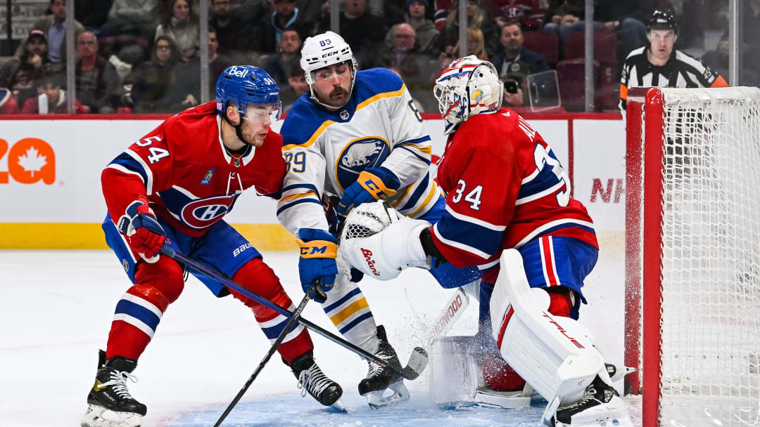 Nov 22, 2022; Montreal, Quebec, CAN; Buffalo Sabres right wing Alex Tuch (89) collides with Montreal
