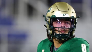 Dec 21, 2023; Boca Raton, FL, USA;  South Florida Bulls backup quarterback Bryce Archie has had a solid off-season. Credit: Nathan Ray Seebeck-USA TODAY Sports