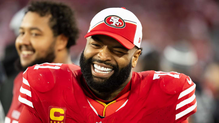 Dec 17, 2023; Glendale, Arizona, USA; San Francisco 49ers offensive lineman Trent Williams (71) against the Arizona Cardinals at State Farm Stadium. Mandatory Credit: Mark J. Rebilas-USA TODAY Sports