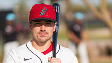 Feb 19, 2025; Scottsdale, AZ, USA; Arizona Diamondbacks outfielder Corbin Carroll (7) poses for a portrait for MLB Media Day at Salt River Fields.  Mandatory Credit: Allan Henry-Imagn Images