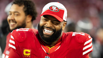 Dec 17, 2023; Glendale, Arizona, USA; San Francisco 49ers offensive lineman Trent Williams (71) against the Arizona Cardinals at State Farm Stadium. Mandatory Credit: Mark J. Rebilas-Imagn Images