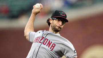 Sep 9, 2025; San Francisco, California, USA; Arizona Diamondbacks starting pitcher Zac Gallen (23) throws a pitch against the San Francisco Giants during the first inning at Oracle Park. Mandatory Credit: Robert Edwards-Imagn Images