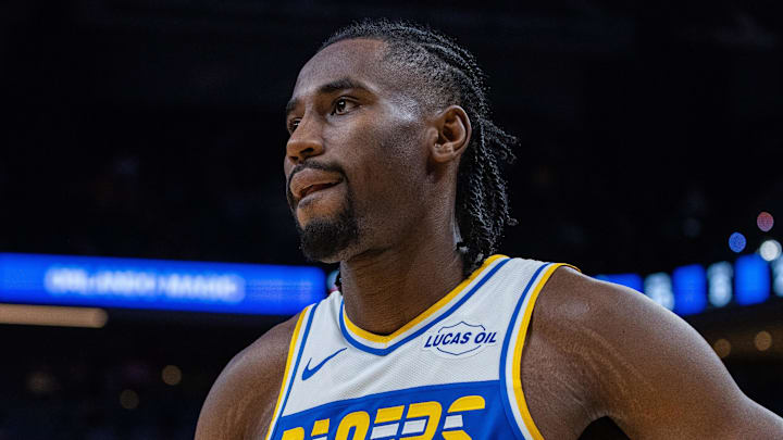 Indiana Pacers guard/forward Aaron Nesmith (23) in the first half against the Orlando Magic at Gainbridge Fieldhouse.