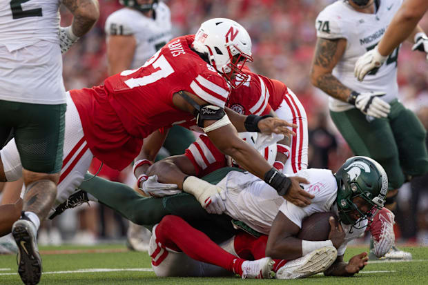 Aidan Chiles was hounded constantly by Nebraska, as the Blackshirts sacked him four times.