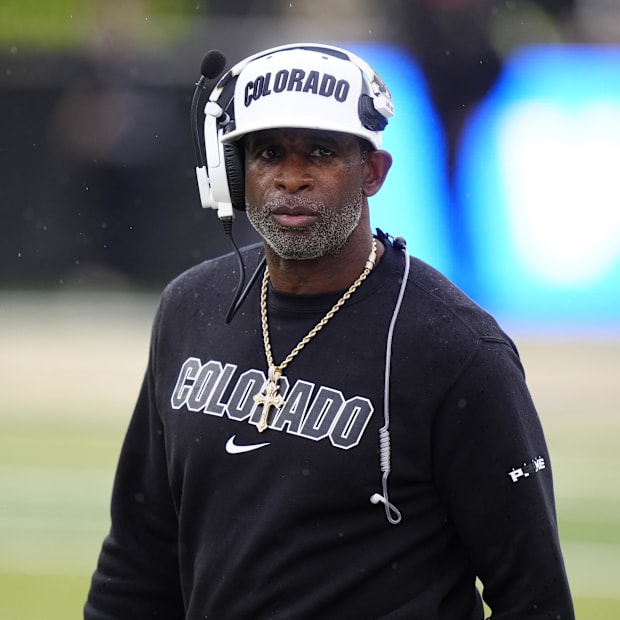 Oct 11, 2025; Boulder, Colorado, USA; Colorado Buffaloes head coach Deion Sanders during the first quarter against the Iowa S