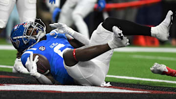 Mississippi's running back Zach Evans (6) scores a touchdown against Texas Tech in the Texas Bowl, Wednesday, Dec. 28, 2022, at NRG Stadium in Houston.