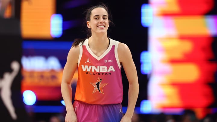 Jul 20, 2024; Phoenix, AZ, USA; Team WNBA guard Caitlin Clark (22) against the USA Women's National Team during the 2024 WNBA All Star Game at Footprint Center. Mandatory Credit: Mark J. Rebilas-USA TODAY Sports