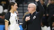 Purdue Boilermakers setter Taylor Anderson (5) talks to Purdue Boilermakers head coach Dave Shondell 