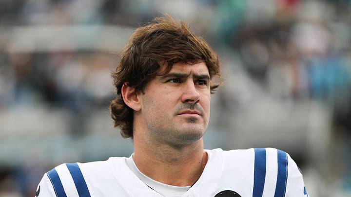 Indianapolis Colts quarterback Daniel Jones stands on the field