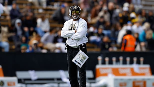 Apr 19, 2025; Boulder, CO, USA; Colorado Buffaloes head coach Deion Sanders during the spring game at Folsom Field. Mandatory