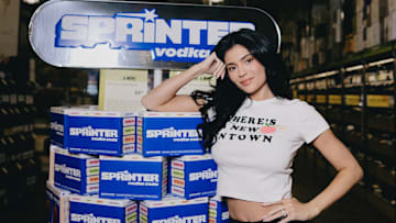 Kylie Jenner Surprises Fans to Launch Sprinter Vodka Soda’s Peach Pack. Image courtesy Sophie Sahara